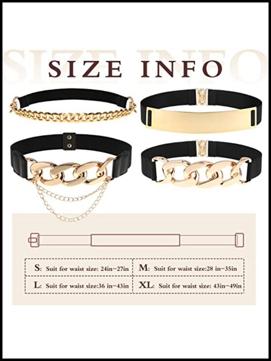 4 Packs Women Stretch Waist Belt with Gold Metal Buckle Fashion Wide Chain main image 6